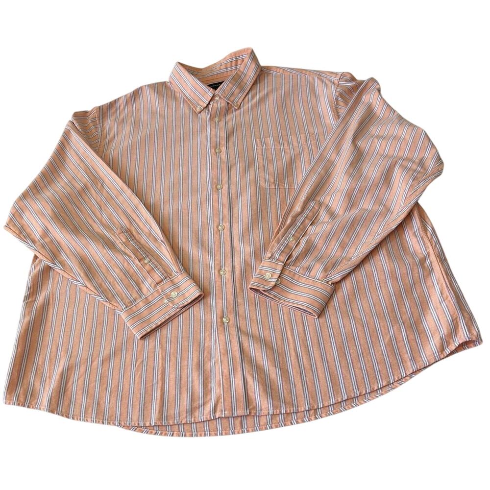 Lands' End Men's Button Down Shirt Size‎ XXL 18-18 1/2 Orange Stripe Long Sleeve